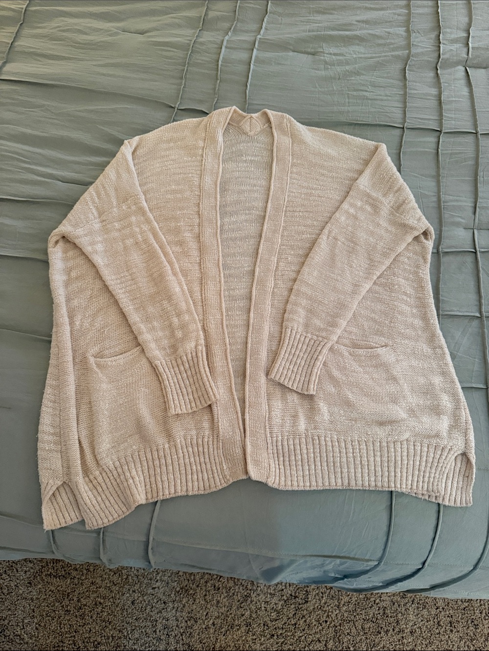 Anthropologie Cream Open-Front Knit Cardigan